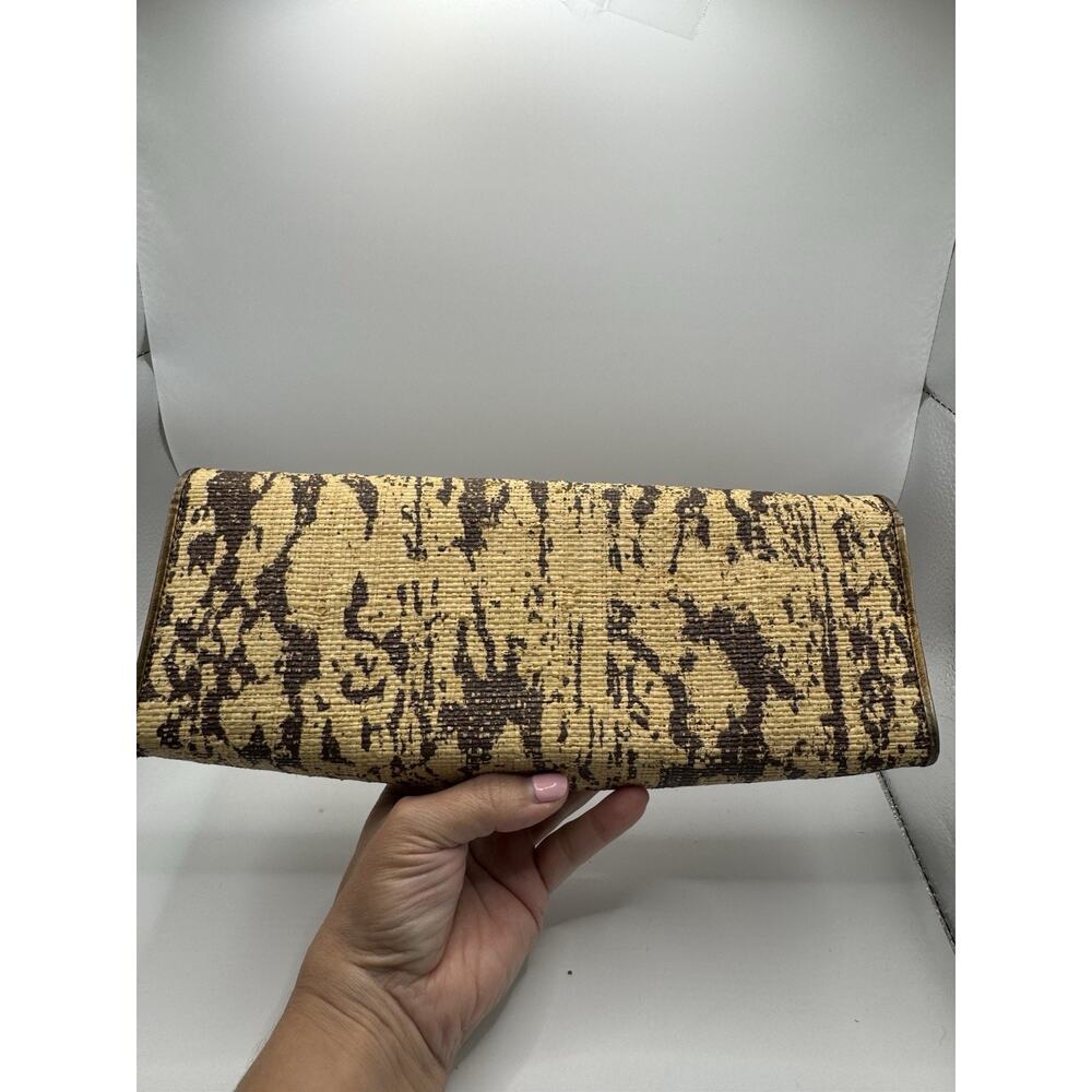 Vtg Rare Elaine Turner Straw Envelope Clutch Splatter Print Leather Trim Italy - Picture 4 of 11